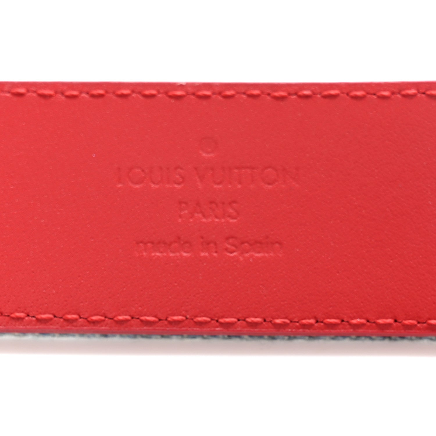 Louis Vuitton Denim Damier Monogram Patchwork 30mm Iconic Reversible Belt 80 32 Blue Rouge 4 of 7