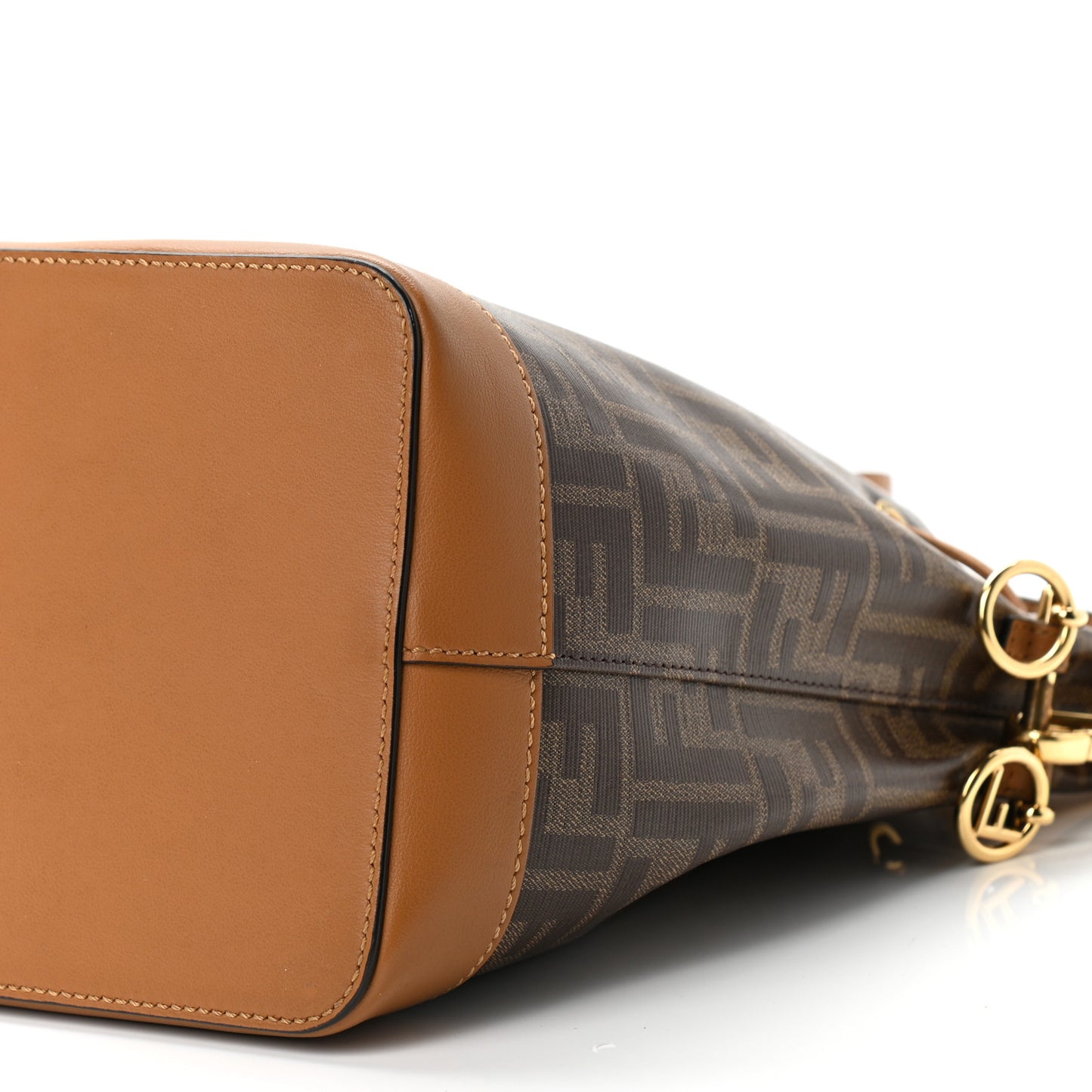 Glazed Fabric Vitello Grace F is Fendi FF 1974 Stamp Patch Grande Mon Tresor Bucket Bag Mogano Panna Nocciola