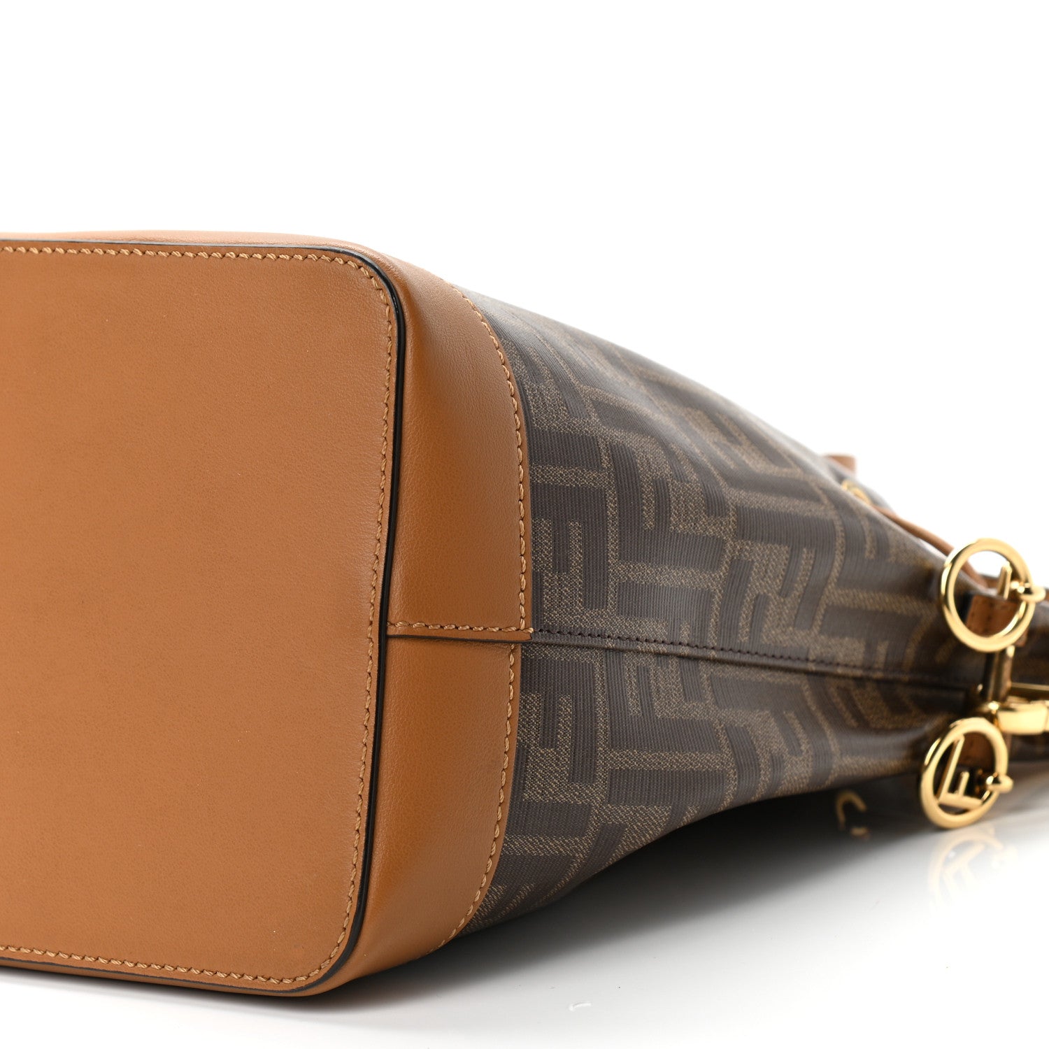 Fendi Glazed Fabric Vitello Grace F is Fendi FF 1974 Stamp Patch Grande Mon Tresor Bucket Bag Mogano Panna Nocciola 10 of 10