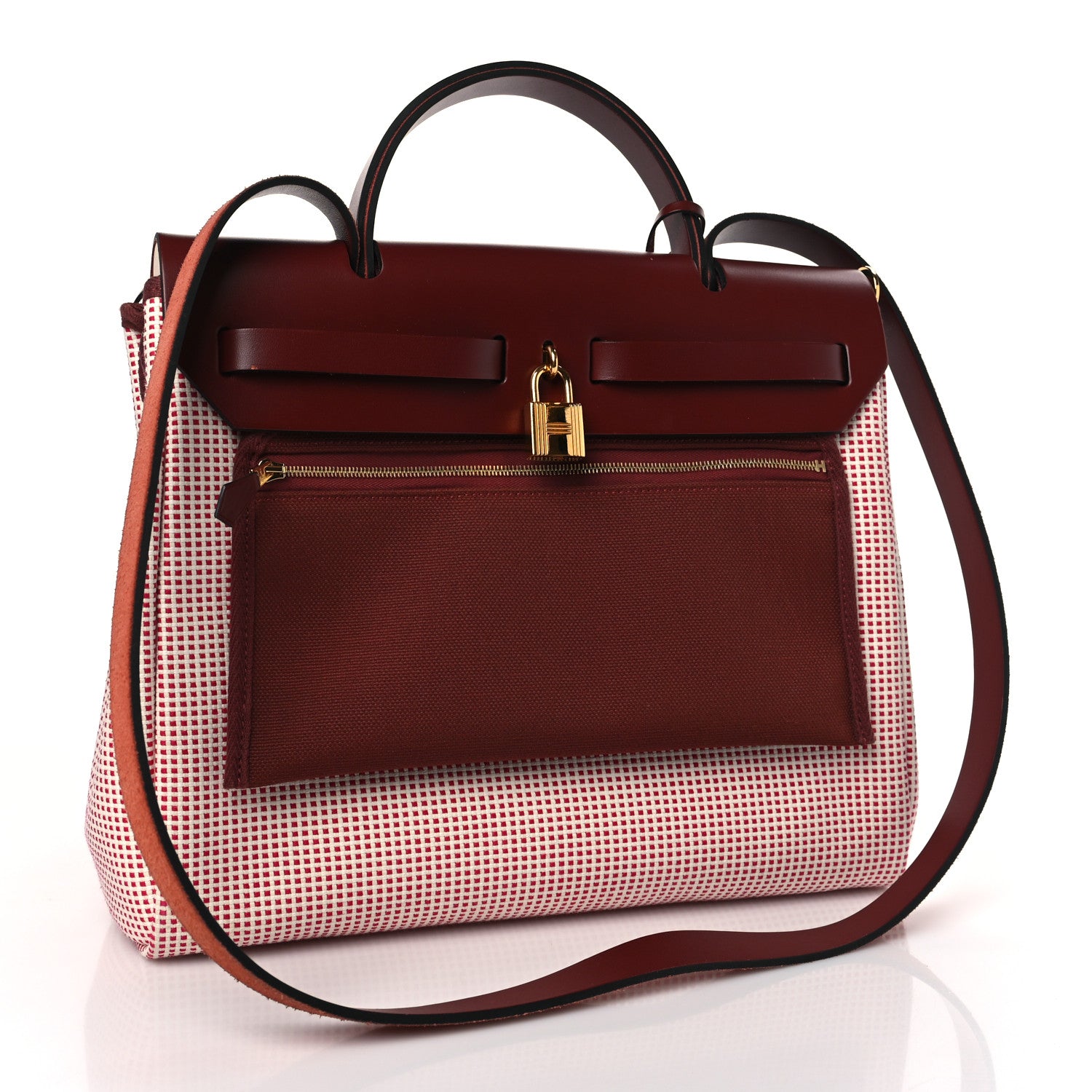 Hermes Criss Viking Vache Hunter Herbag Zip Retourne 31 PM Ecru Framboise Rouge 4 of 11