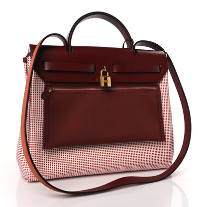 Hermes Criss Viking Vache Hunter Herbag Zip Retourne 31 PM Ecru Framboise Rouge 4 of 11