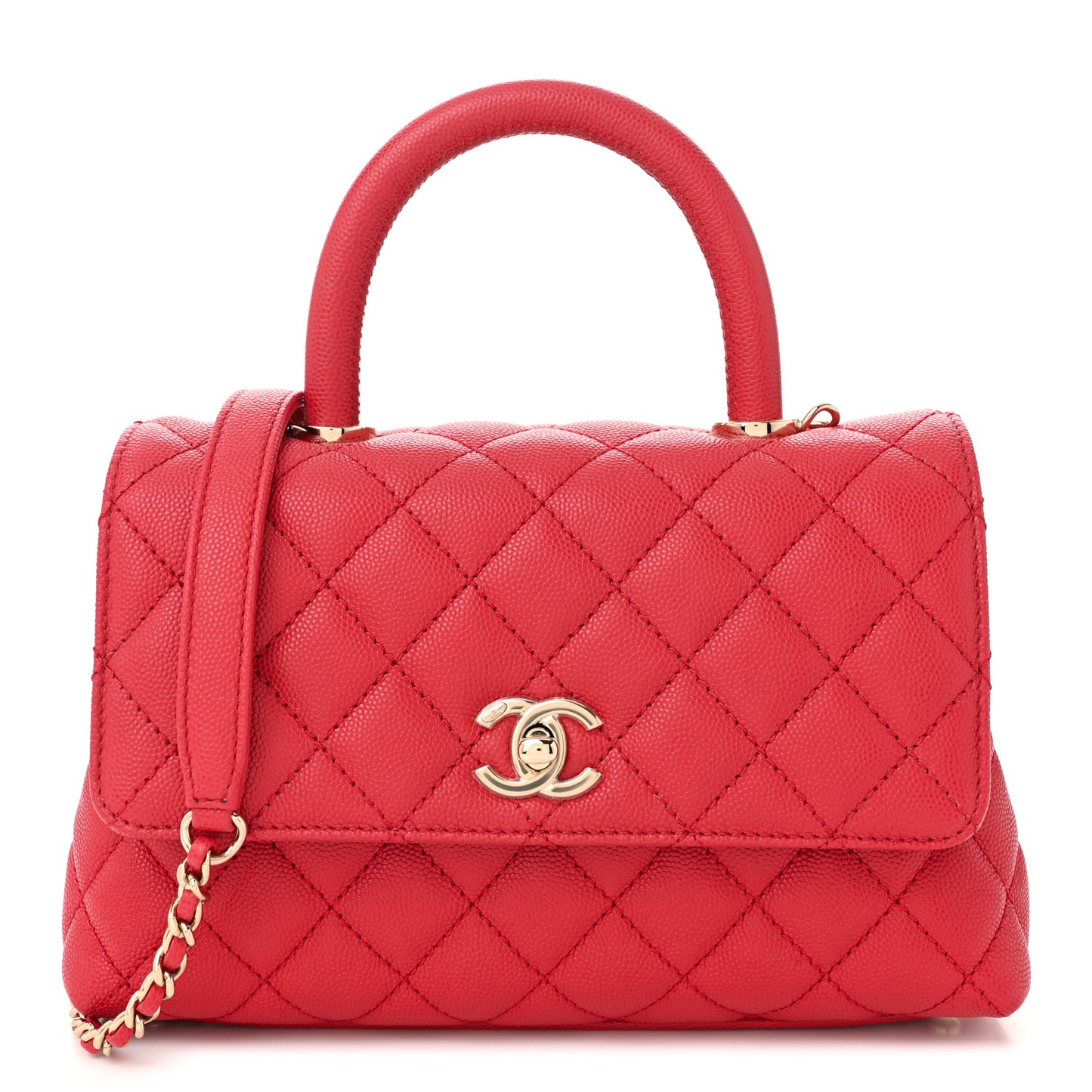 Caviar Quilted Mini Coco Handle Flap Red