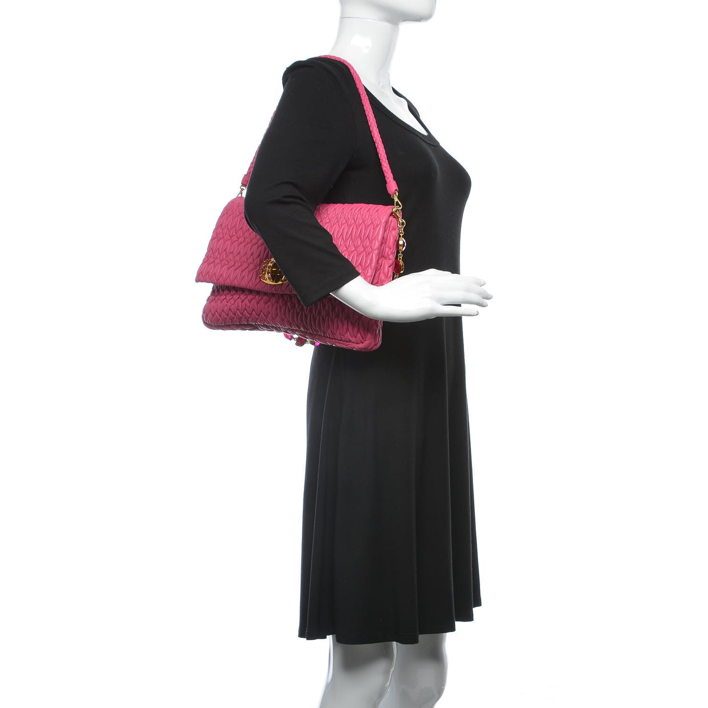 Nappa Matelasse Crystal Flap Clutch Fuxia