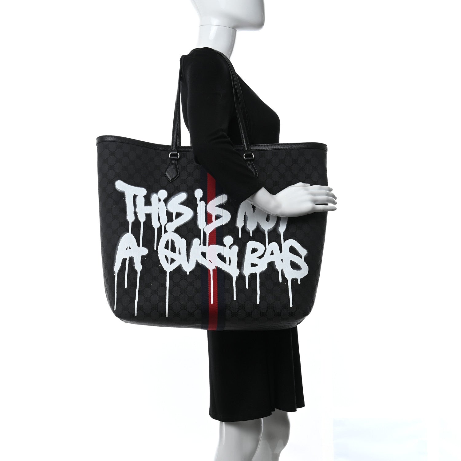 Gucci X BALENCIAGA BB Monogram Web Graffiti Large Ophidia Shopping Tote Black 2 of 12