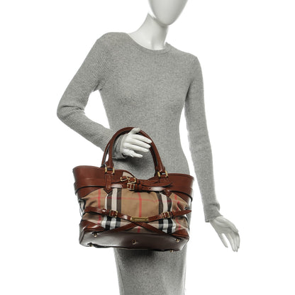 Burberry House Check Bridle Calfskin Medium Lynher Tote Dark Tan 2 of 9