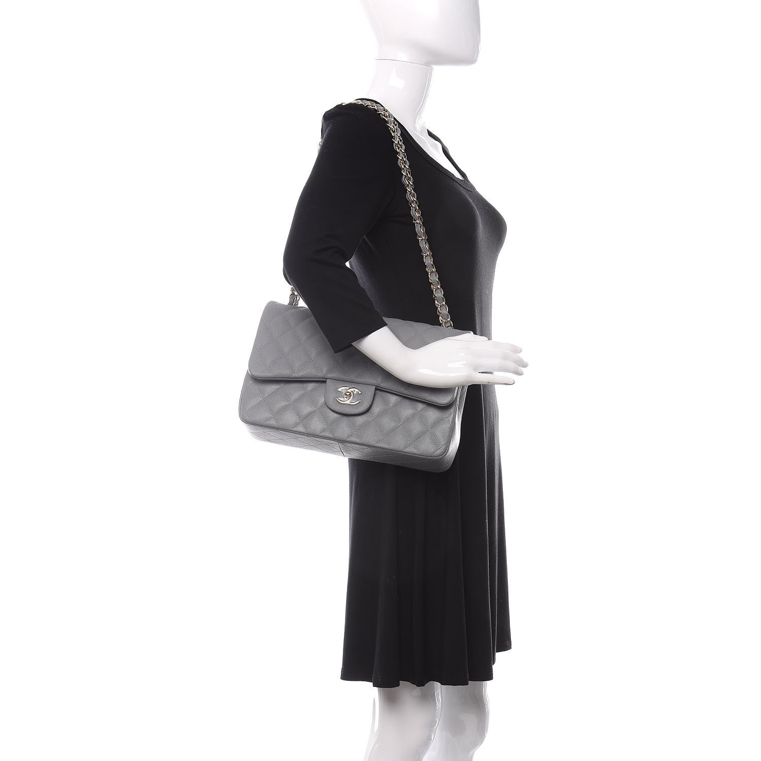 Chanel Caviar Quilted Jumbo Double Flap Grey 2 of 11