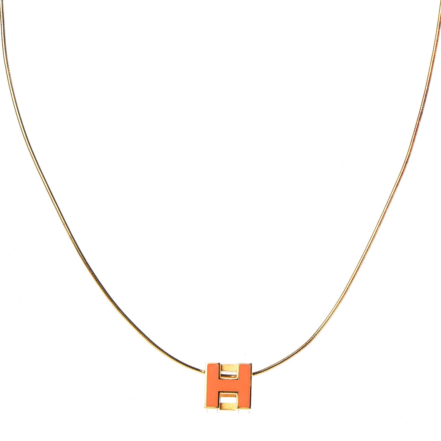 Hermes Gold Lacquered Cage d'H Pendant Necklace Orange 1 of 11