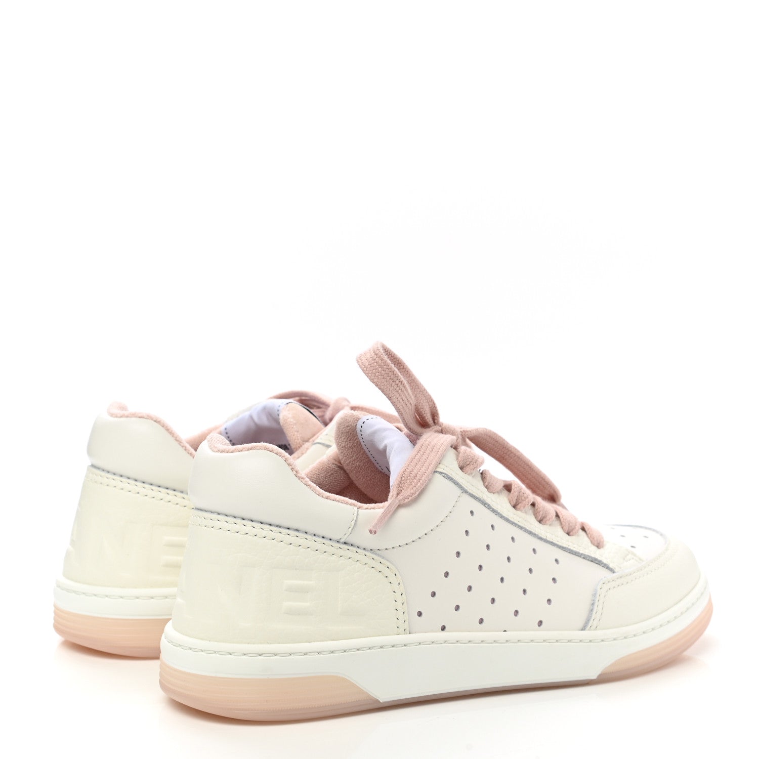 Chanel Grained Calfskin Fabric Womens Logo Sneakers 37.5 White Light Pink 4 of 9