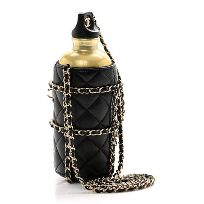 Chanel Lambskin Quilted CC To Drink Water Bottle Black Gold 4 of 11