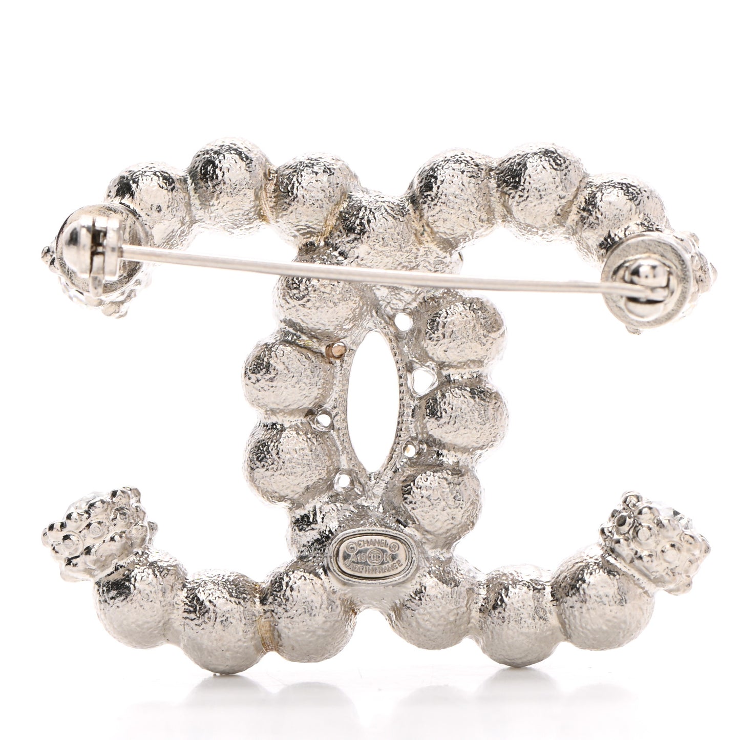 Pearl Crystal Bead CC Brooch Silver Black