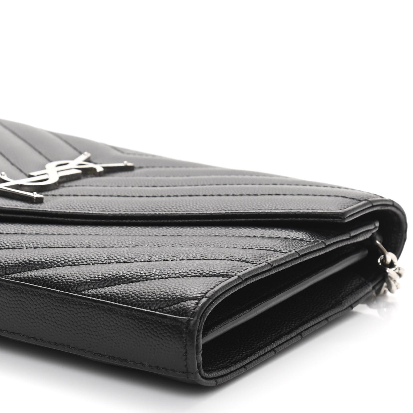 Grain De Poudre Matelasse Chevron Monogram Chain Wallet Black