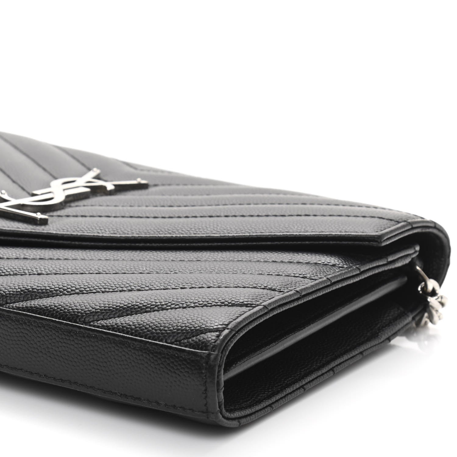 Saint Laurent Grain De Poudre Matelasse Chevron Monogram Chain Wallet Black 9 of 10
