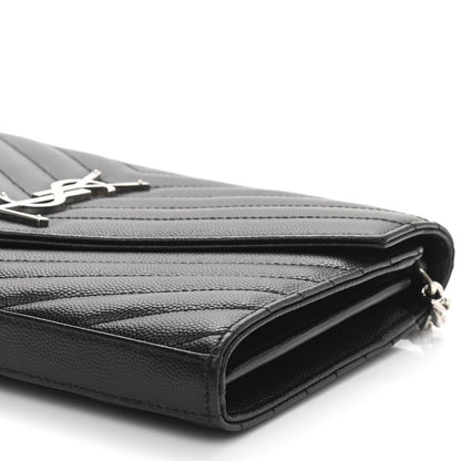 Saint Laurent Grain De Poudre Matelasse Chevron Monogram Chain Wallet Black 9 of 10