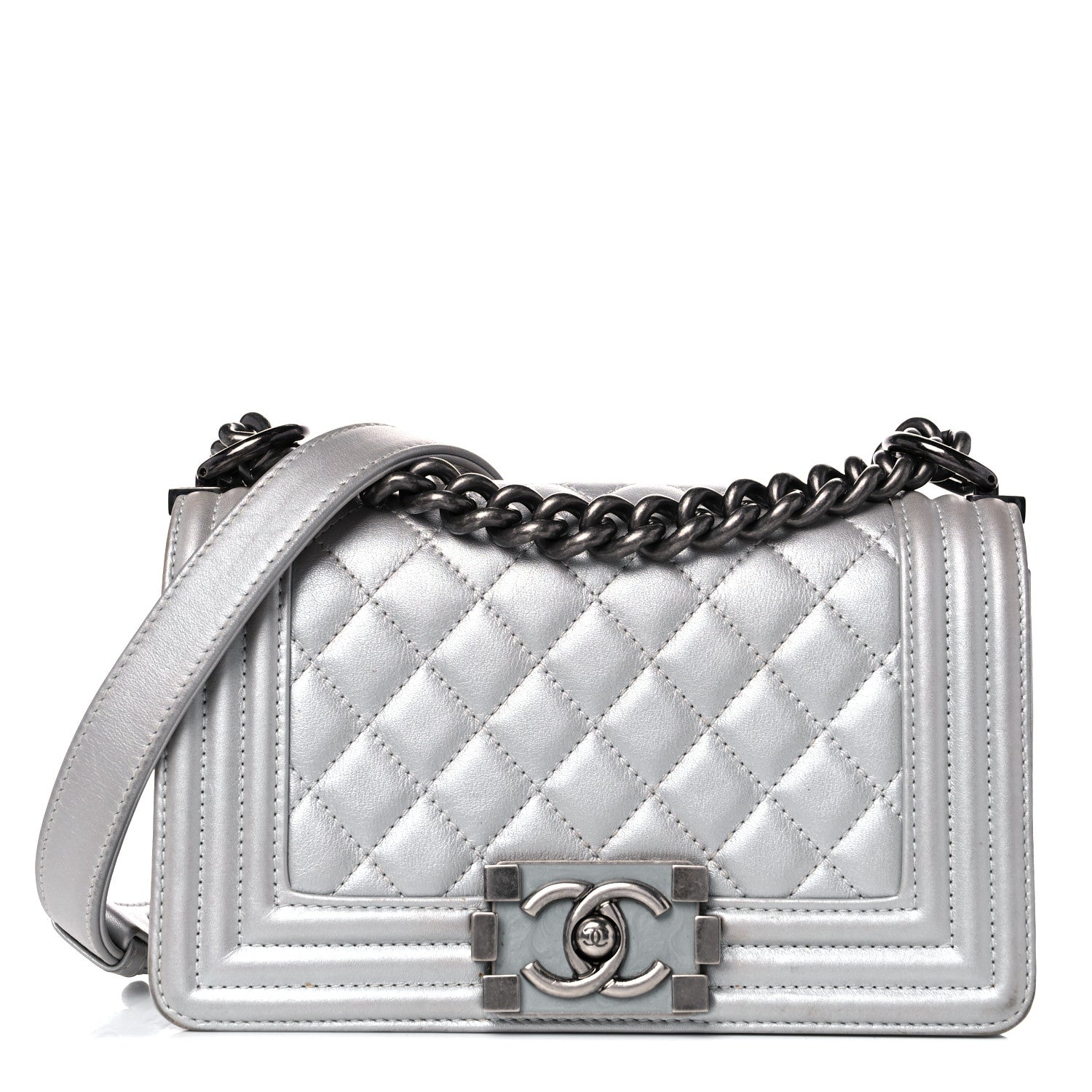Chanel Metallic Calfskin Quilted Small Boy Flap Silver 1 of 17