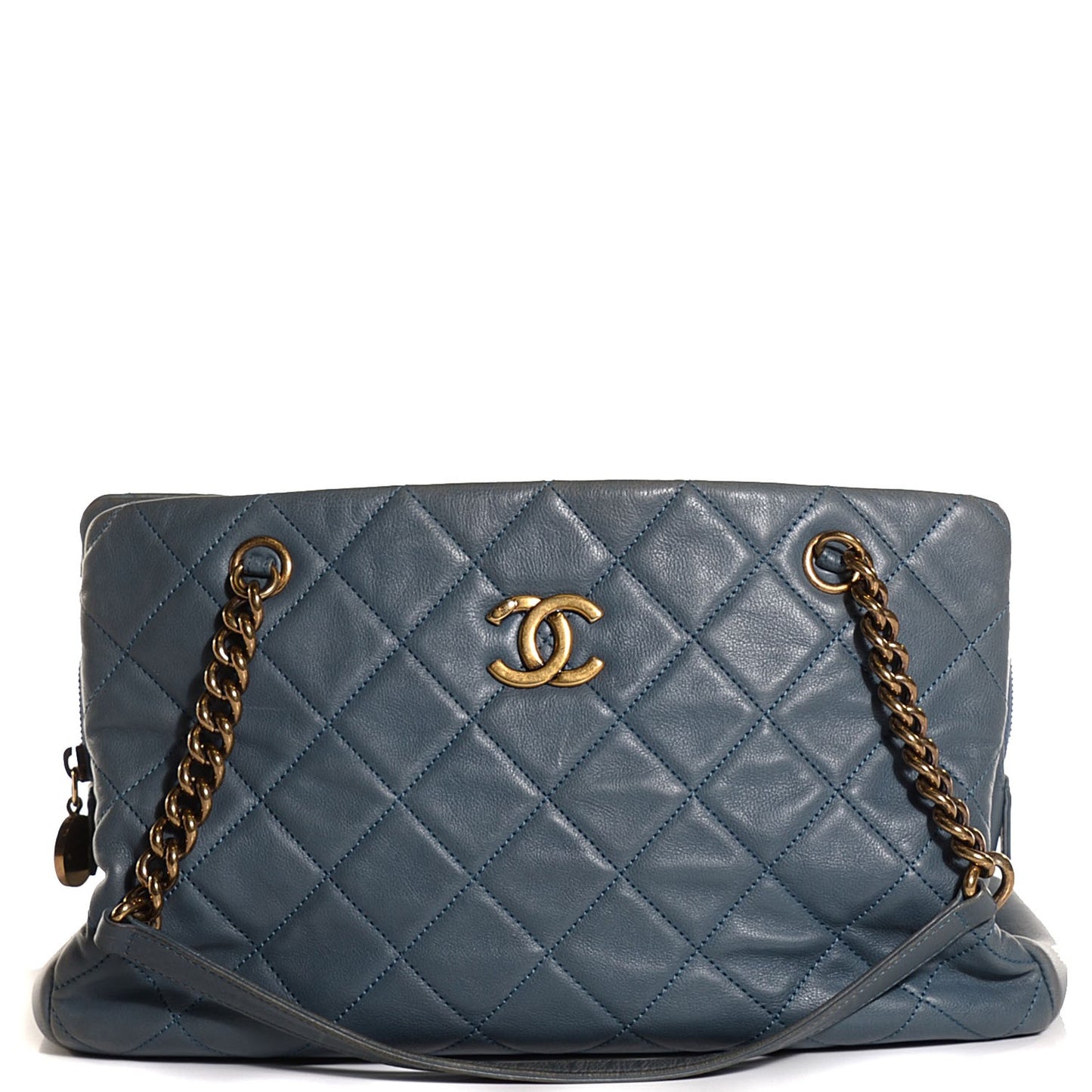 Calfskin Quilted Small CC Crown Tote Blue