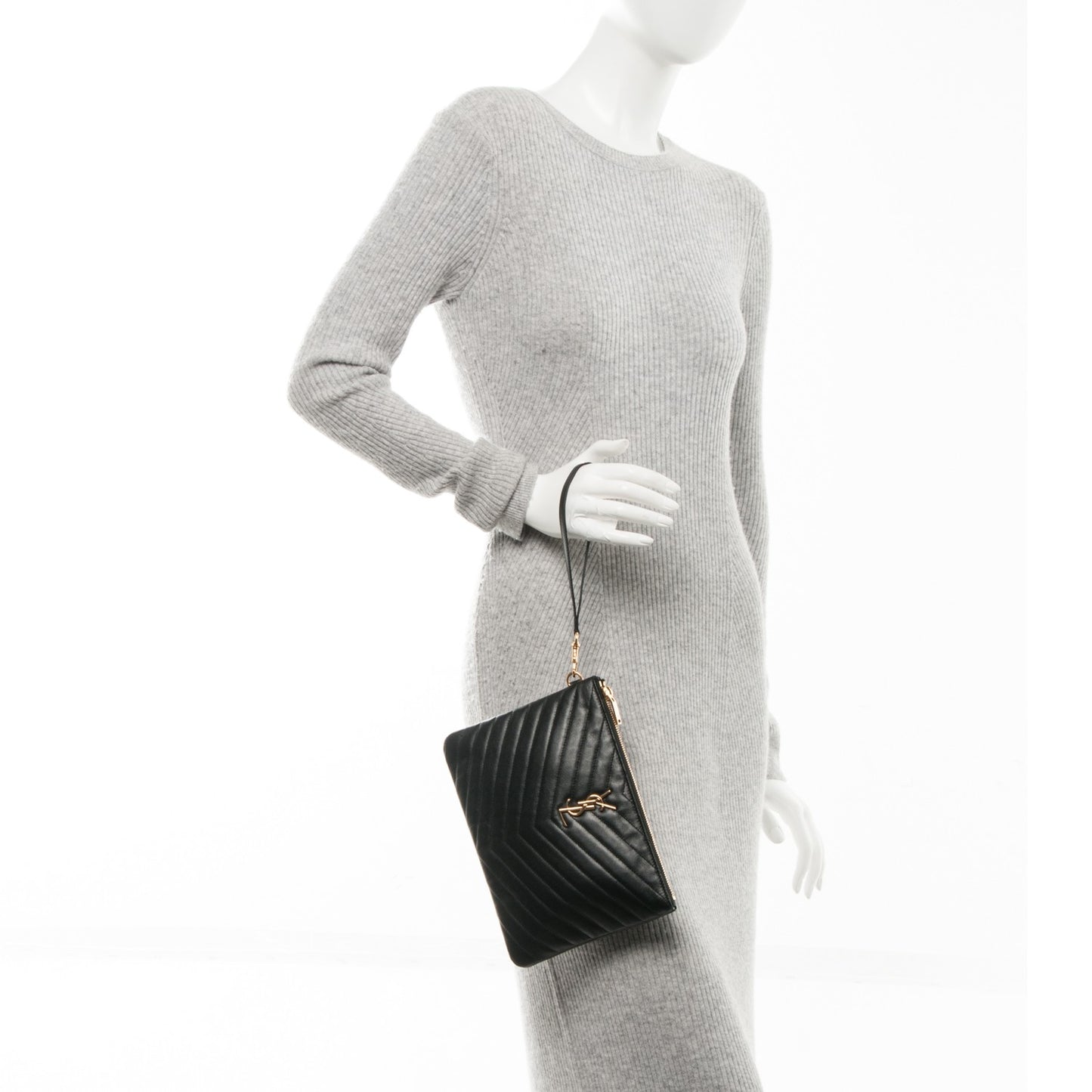 Calfskin Matelasse Chevron Monogram A5 Wristlet Black