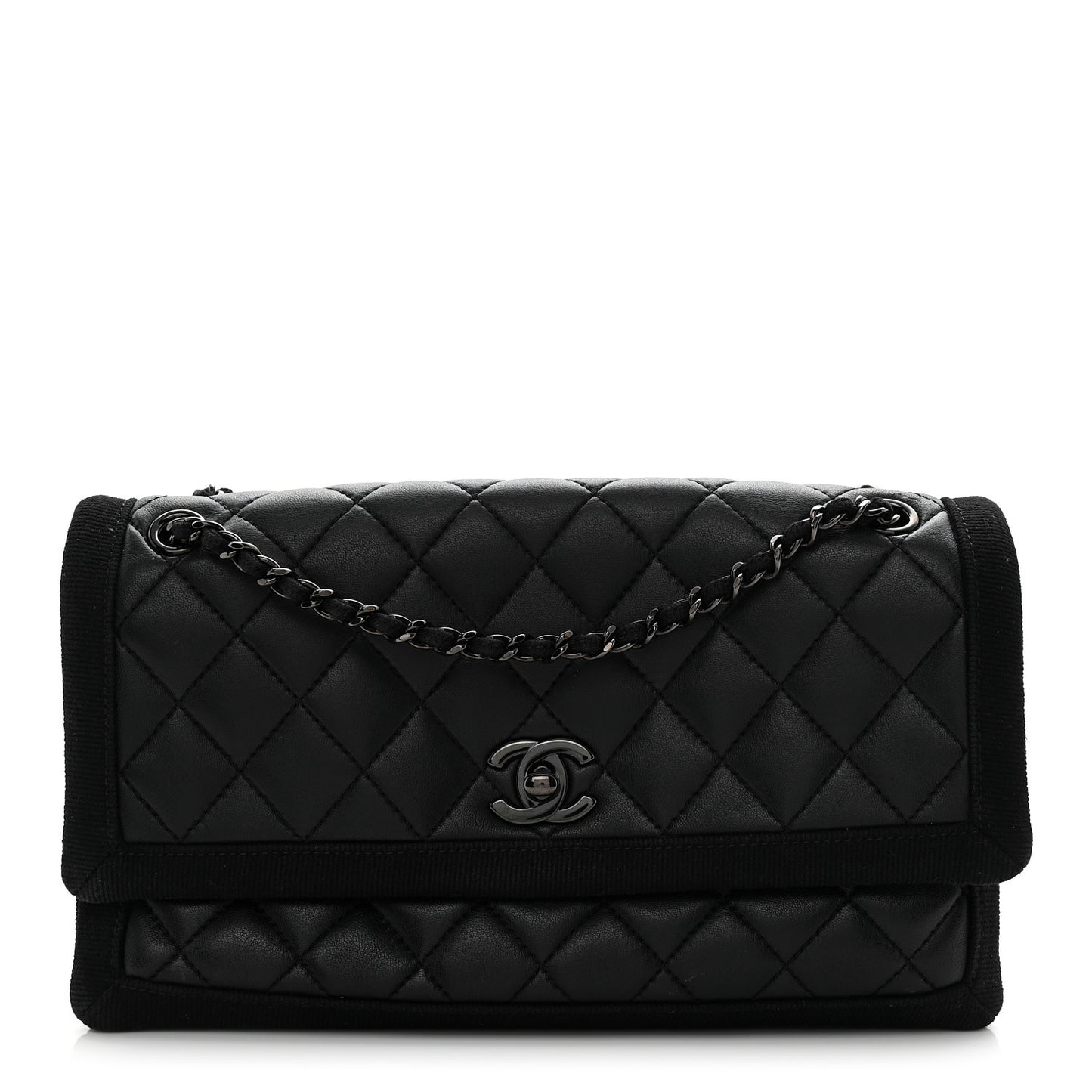 Lambskin Grosgrain Quilted Flap Black