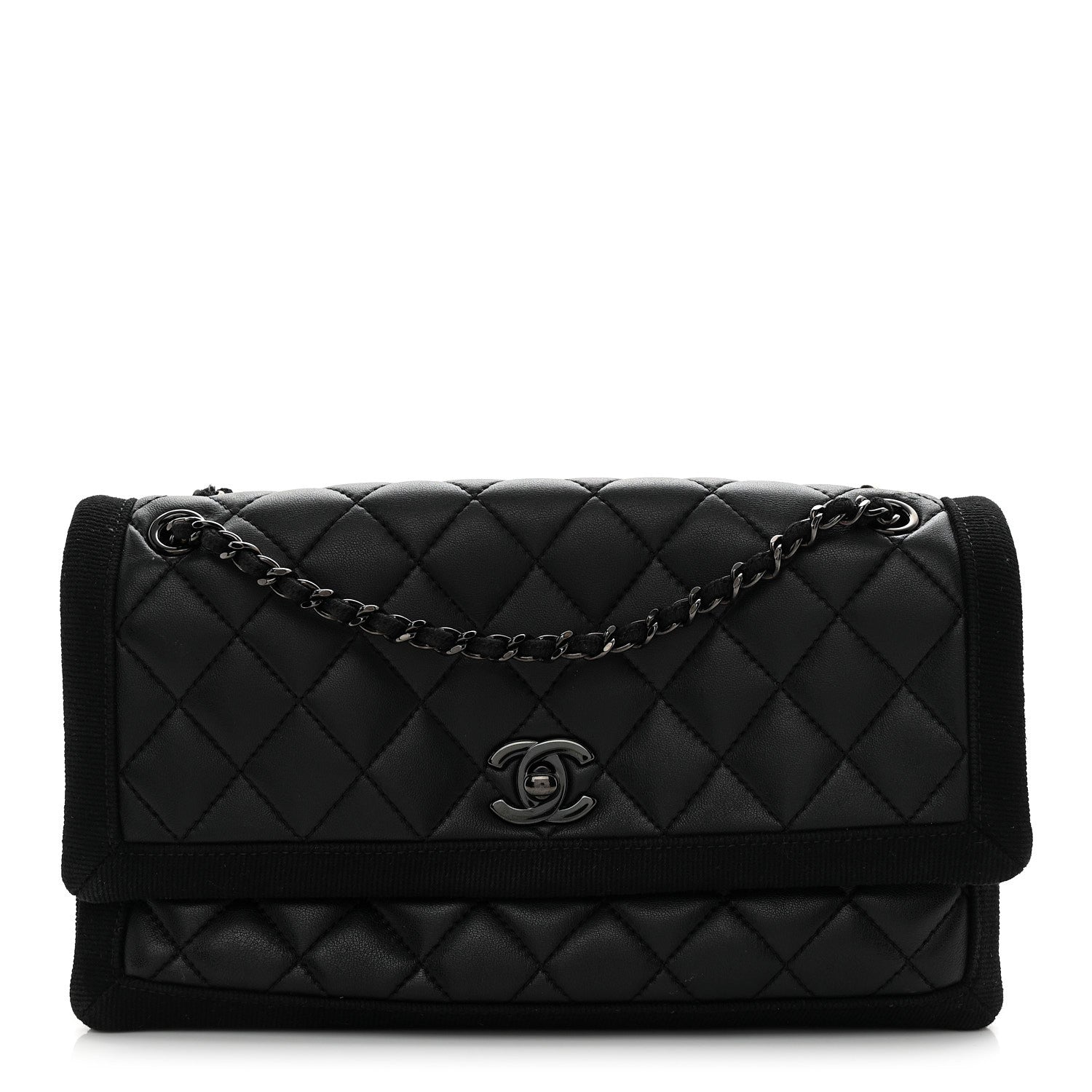 Chanel Lambskin Grosgrain Quilted Flap Black 1 of 11