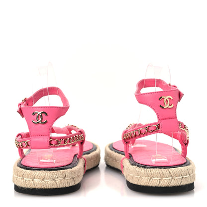 Chanel Lambskin Chain CC Thong Espadrille Sandals 39 Pink 6 of 10