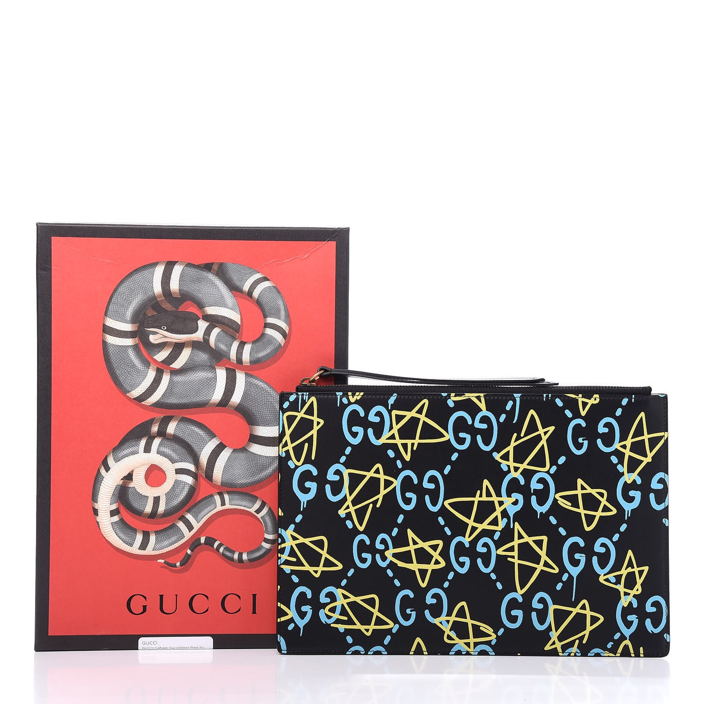 Calfskin GucciGhost Print Pouch Black New Acquamarine