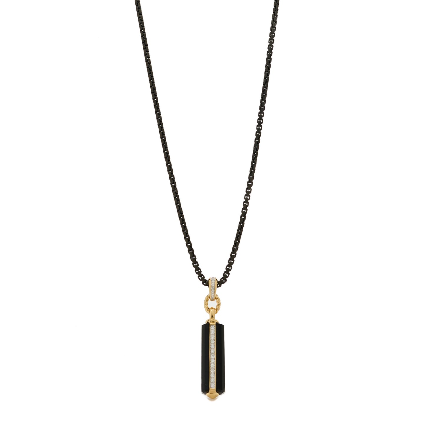 Darkened Sterling Silver 18K Yellow Gold Diamond Black Onyx Lexington Barrel Amulet Pendant Necklace