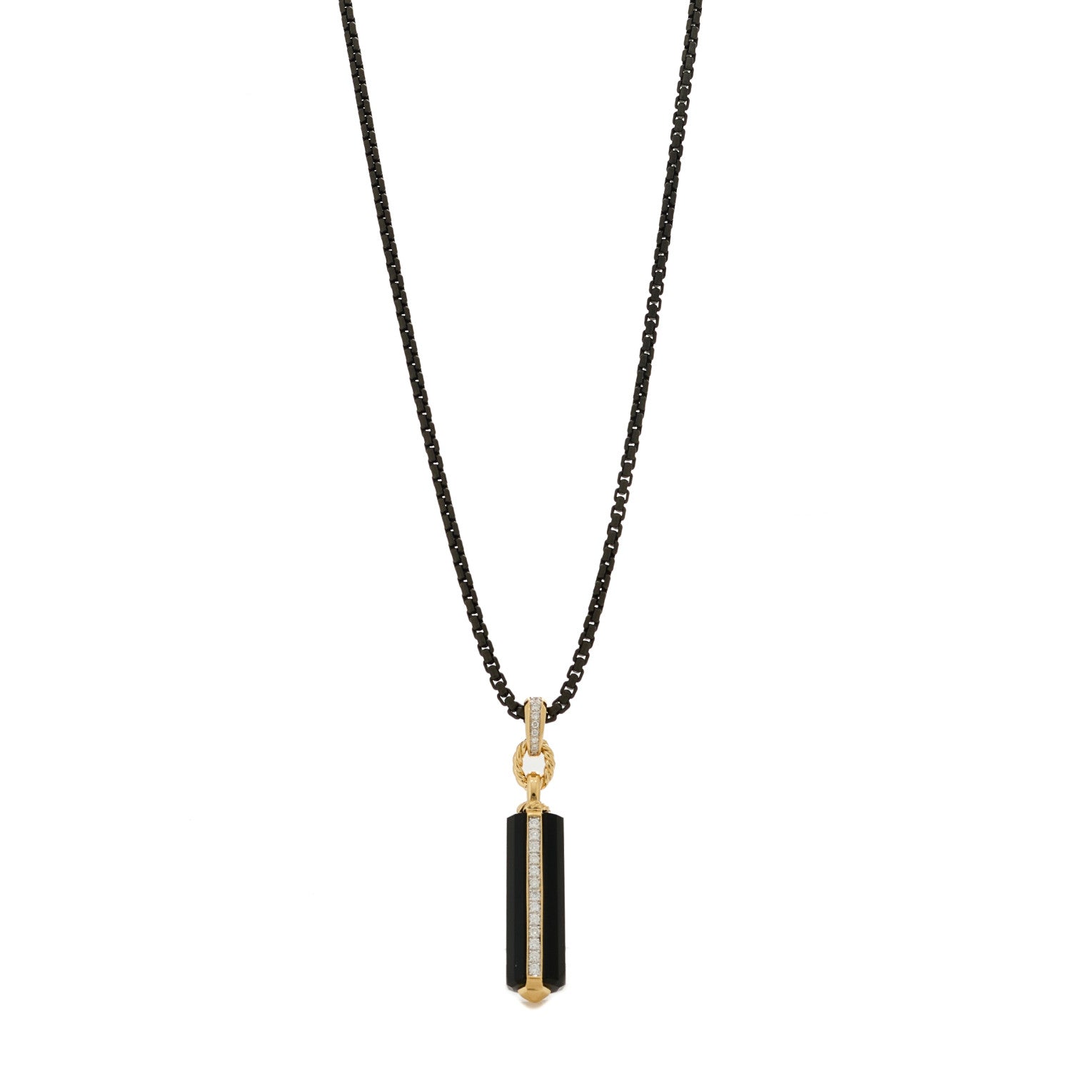 David Yurman Darkened Sterling Silver 18K Yellow Gold Diamond Black Onyx Lexington Barrel Amulet Pendant Necklace 1 of 5
