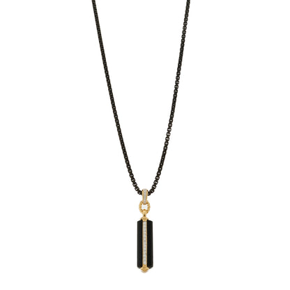 David Yurman Darkened Sterling Silver 18K Yellow Gold Diamond Black Onyx Lexington Barrel Amulet Pendant Necklace 1 of 5