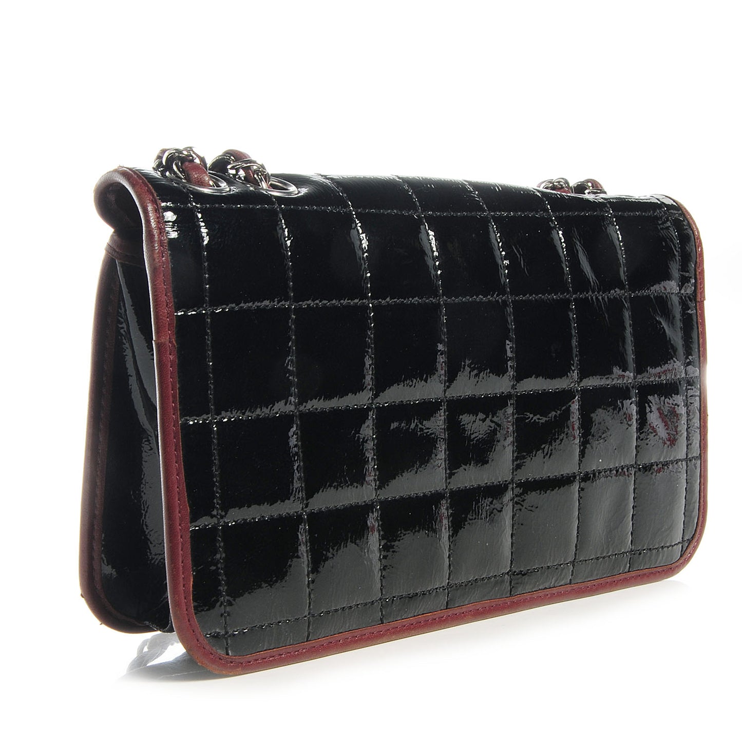 Patent Lambskin Medium Chocolate Bar Flap Black Bordeaux