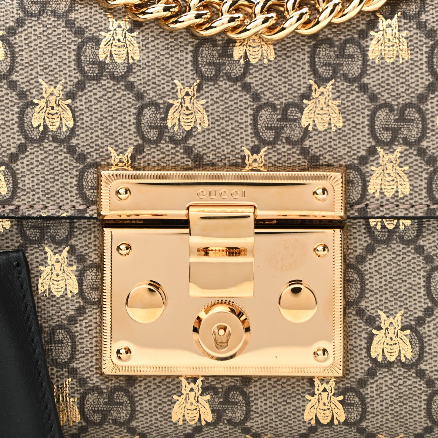GG Supreme Monogram Bees Small Padlock Shoulder Bag Black