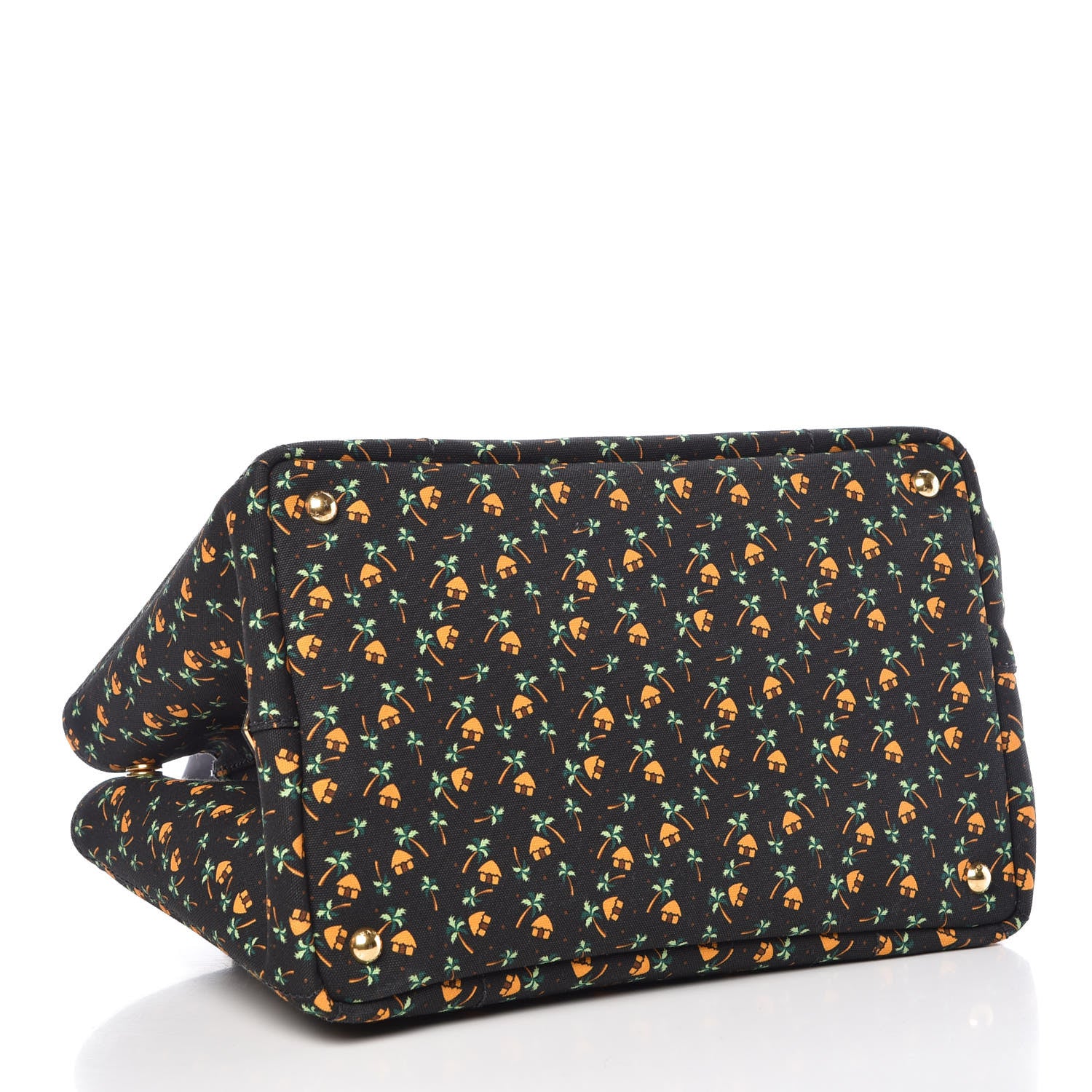 Prada Canapa Palm Tree Print Logo Tote Black 4 of 11
