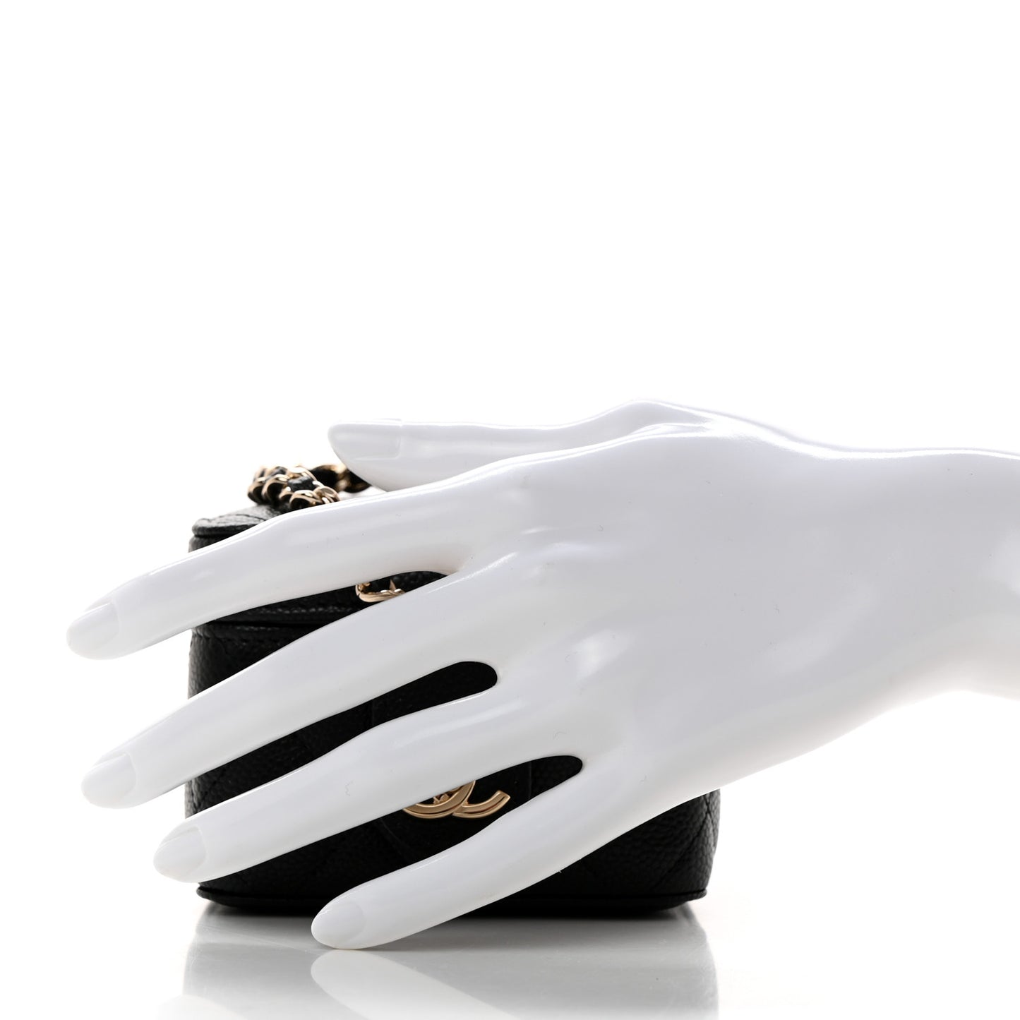 Caviar Quilted Mini Vanity Wrist Case With Chain Black
