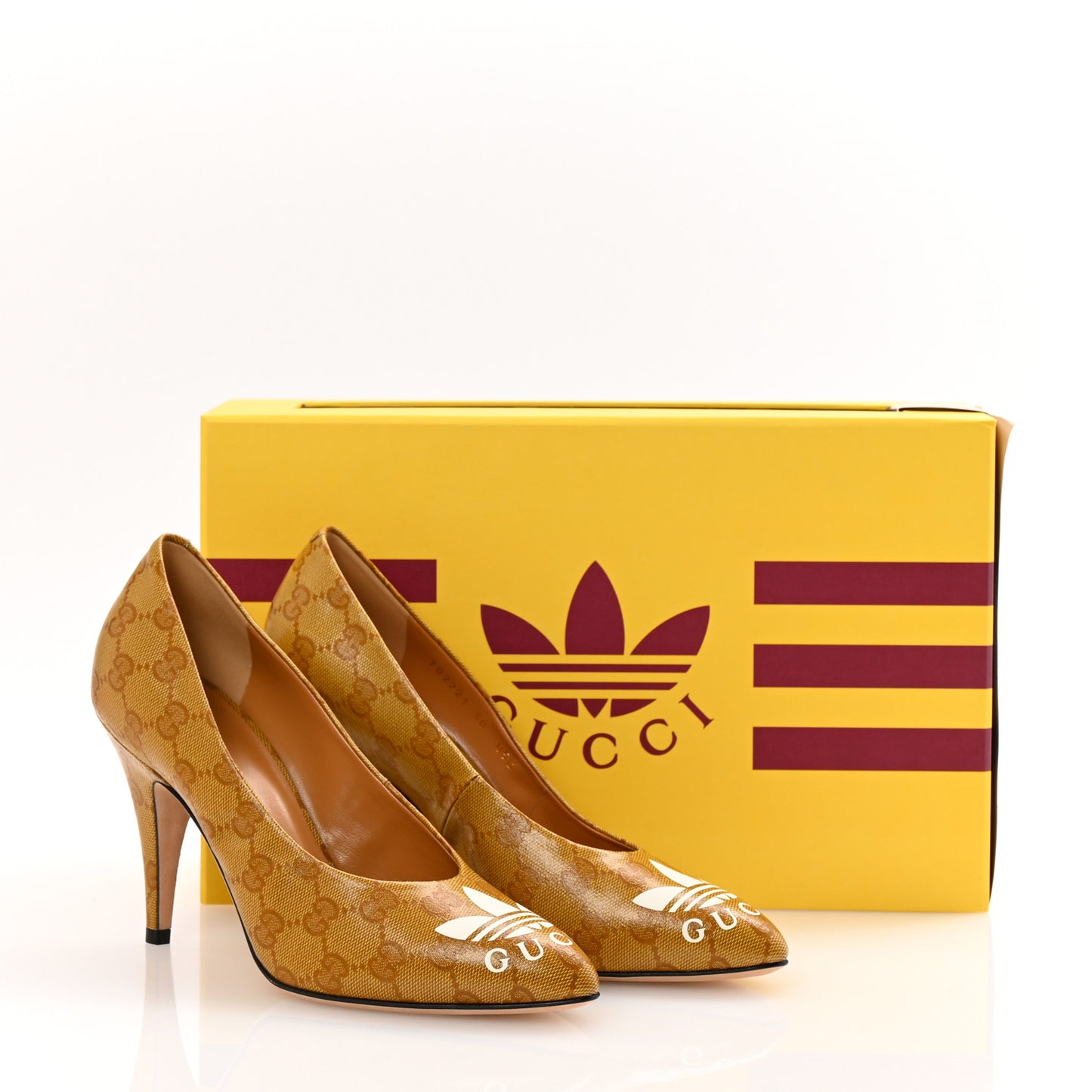X ADIDAS Vintage GG Crystal Monogram Trefoil Pumps 38 Natural Nut
