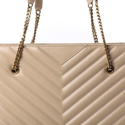 Saint Laurent Grain De Poudre Matelasse Chevron Medium Tribeca Shopping Bag Nude Powder 9 of 9