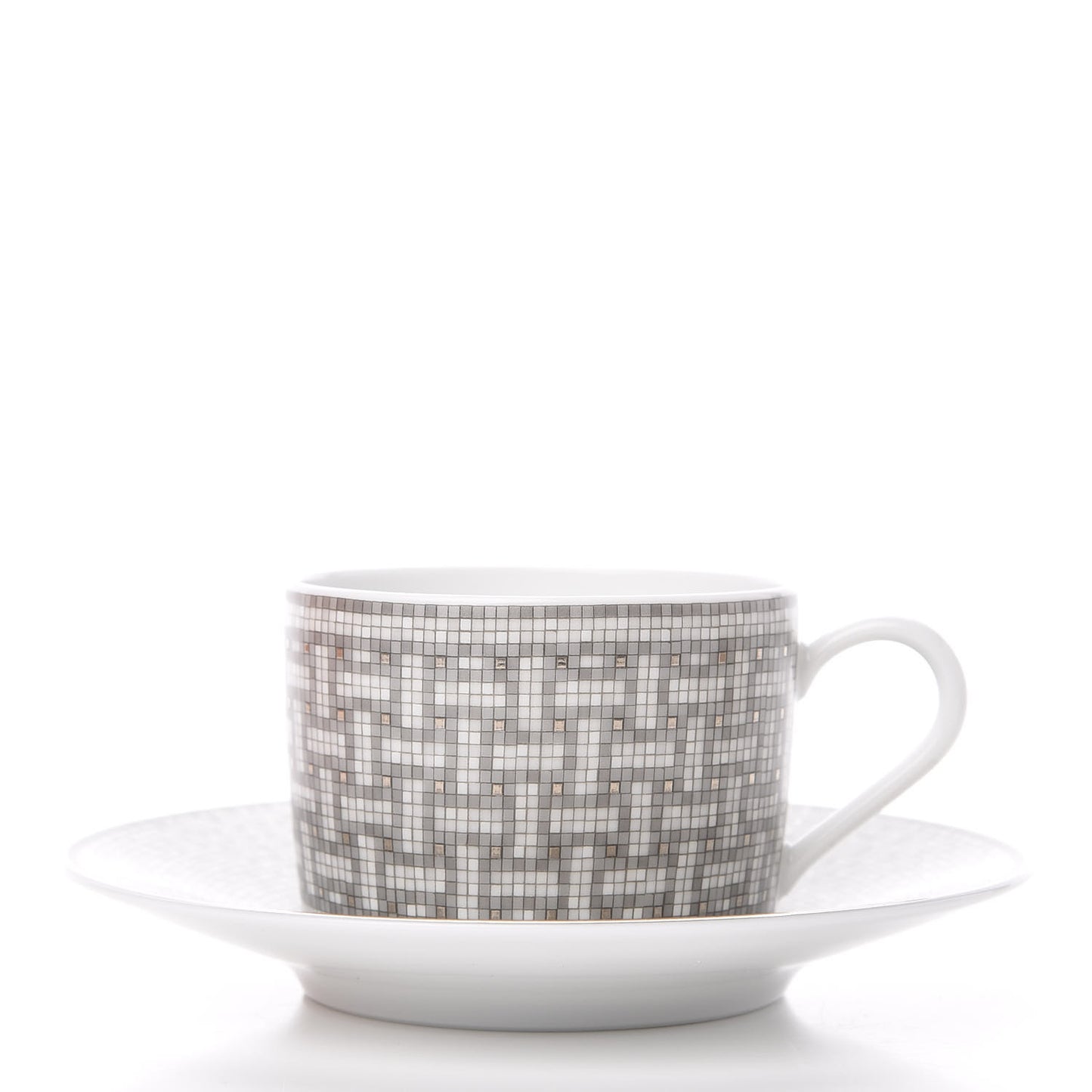 Porcelain Mosaique Au 24 Gold Platine Tea Cup and Saucer Set of 2