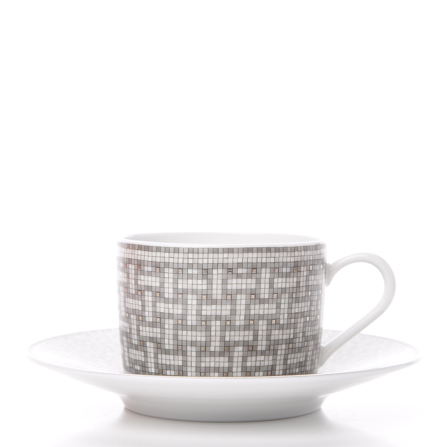 Hermes Porcelain Mosaique Au 24 Gold Platine Tea Cup and Saucer Set of 2 4 of 13
