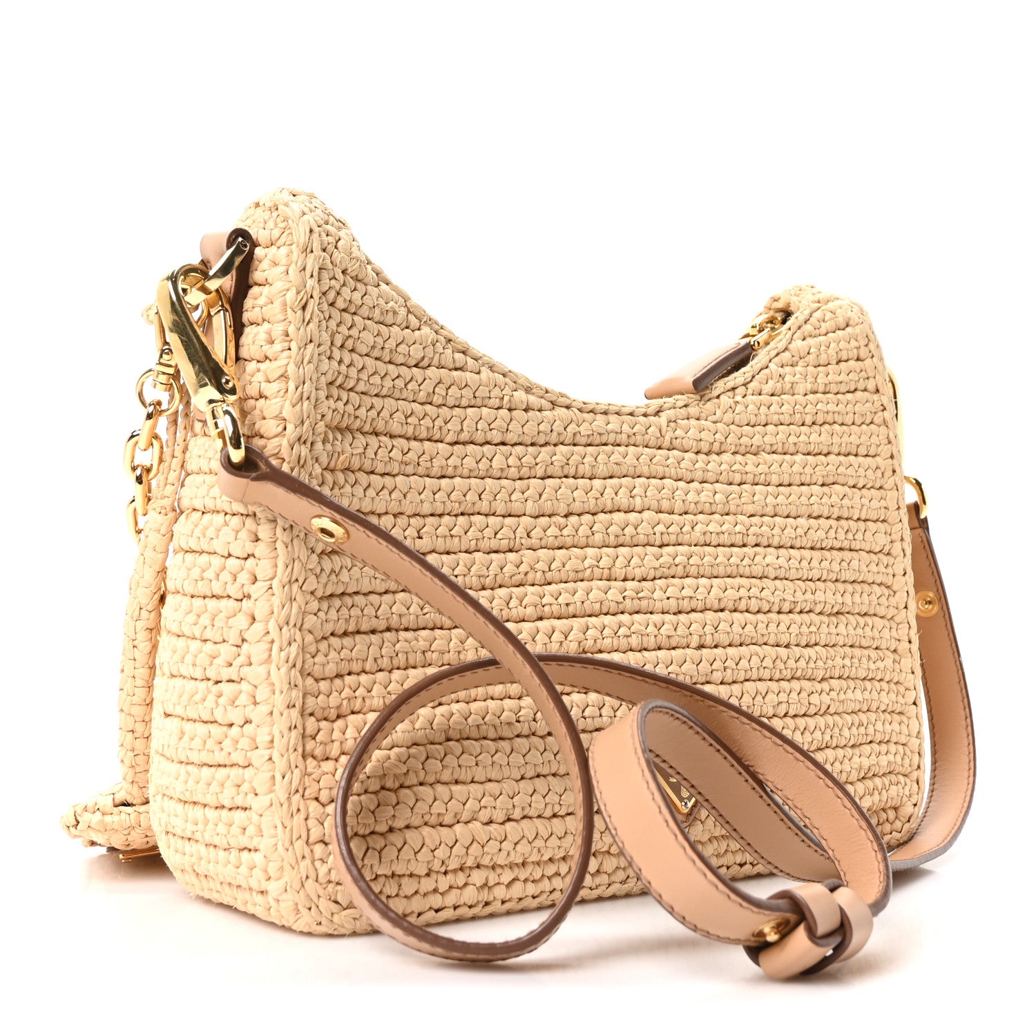 Prada Yarn Raffia Effect Crochet Mini Re-Edition 2000 Shoulder Bag Naturale 2 of 9