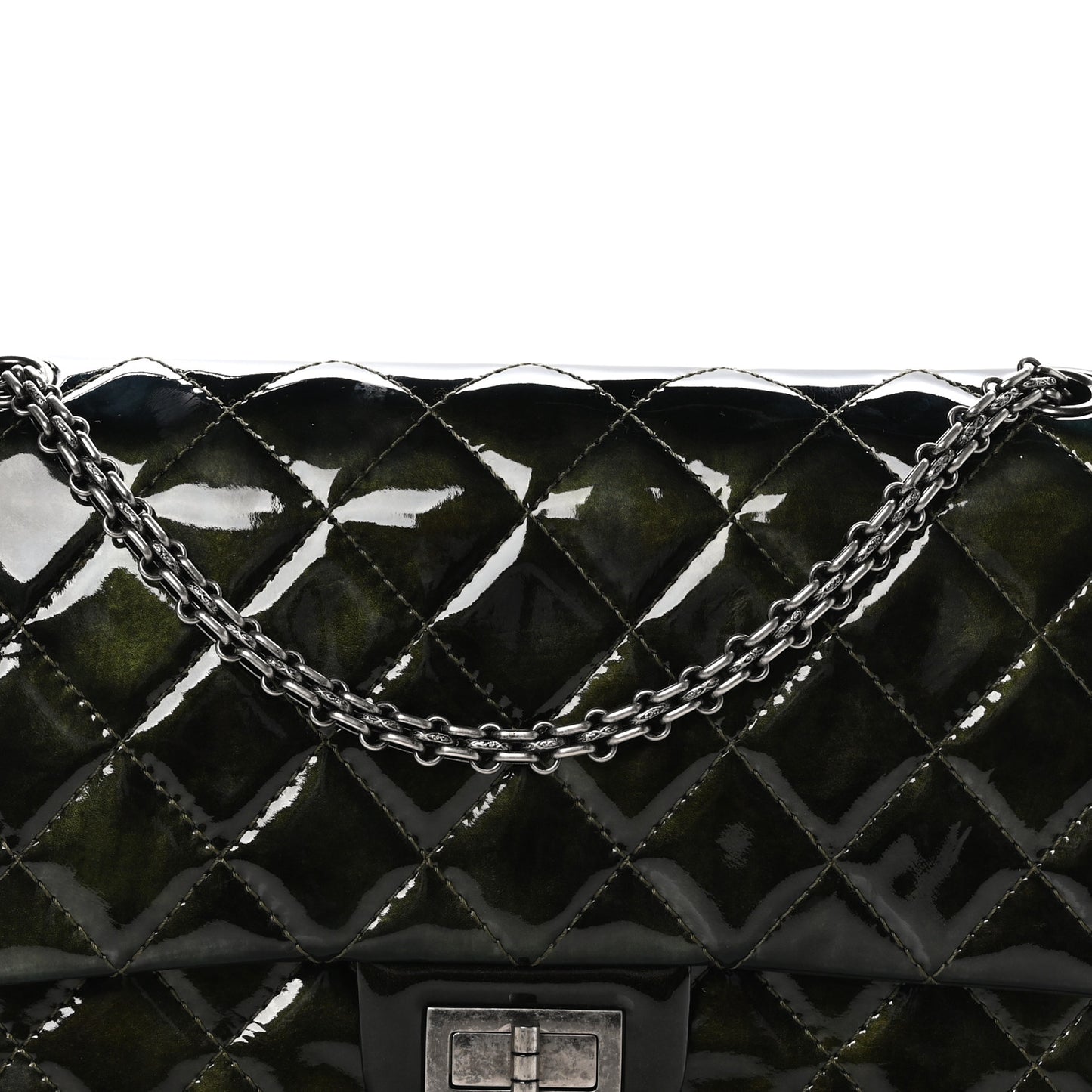 Patent Quilted 2.55 Reissue 227 Flap Dark Green