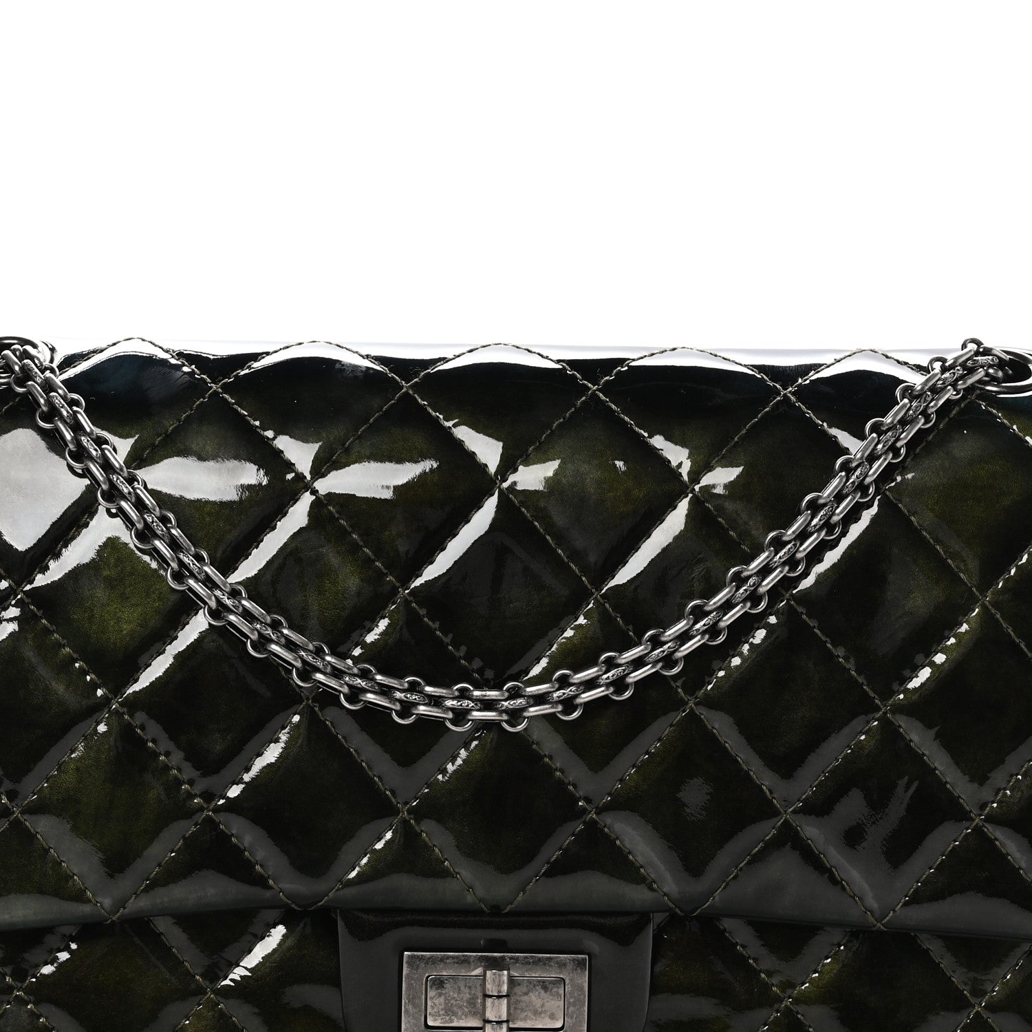 Chanel Patent Quilted 2.55 Reissue 227 Flap Dark Green 8 of 10