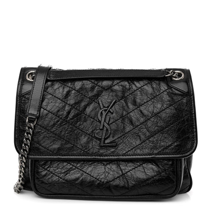 Saint Laurent Crinkled Calfskin Matelasse Monogram Medium Niki Chain Satchel Black 1 of 9