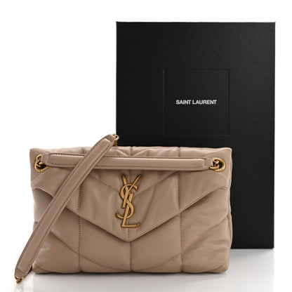 Saint Laurent Lambskin Quilted Small Loulou Puffer Monogram Chain Satchel Dark Beige 11 of 11