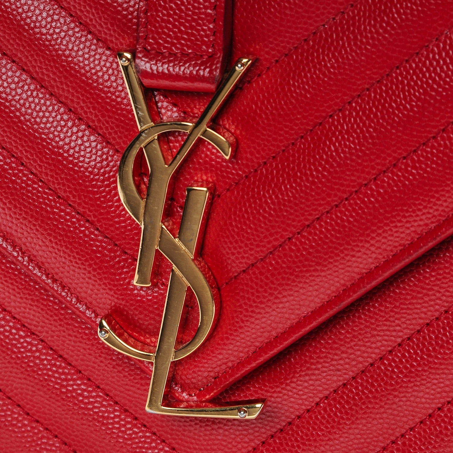 Saint Laurent Grain De Poudre Matelasse Chevron Large Monogram Satchel Lipstick Red 8 of 14