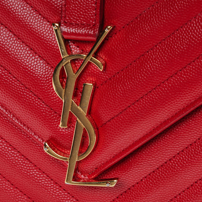 Saint Laurent Grain De Poudre Matelasse Chevron Large Monogram Satchel Lipstick Red 8 of 14