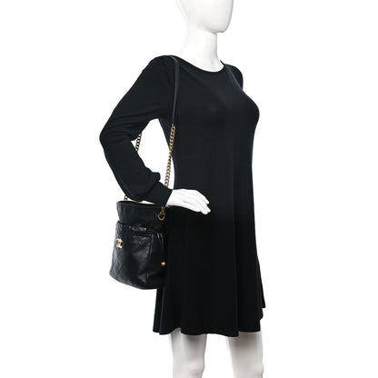 Chanel Calfskin Quilted Drawstring Bucket Bag Black 3 of 10