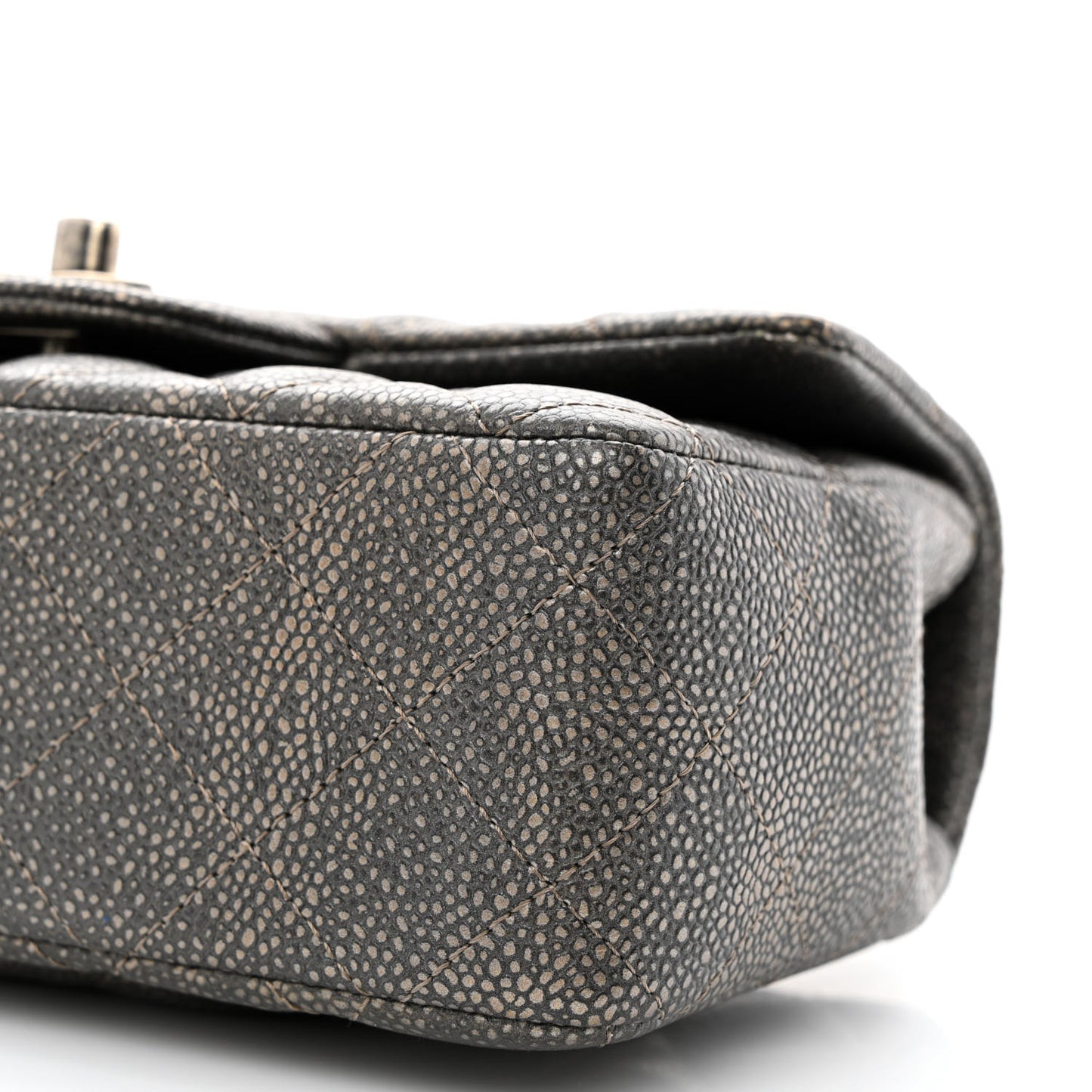 Metallic Caviar Quilted Mini Rectangular Flap Dark Silver