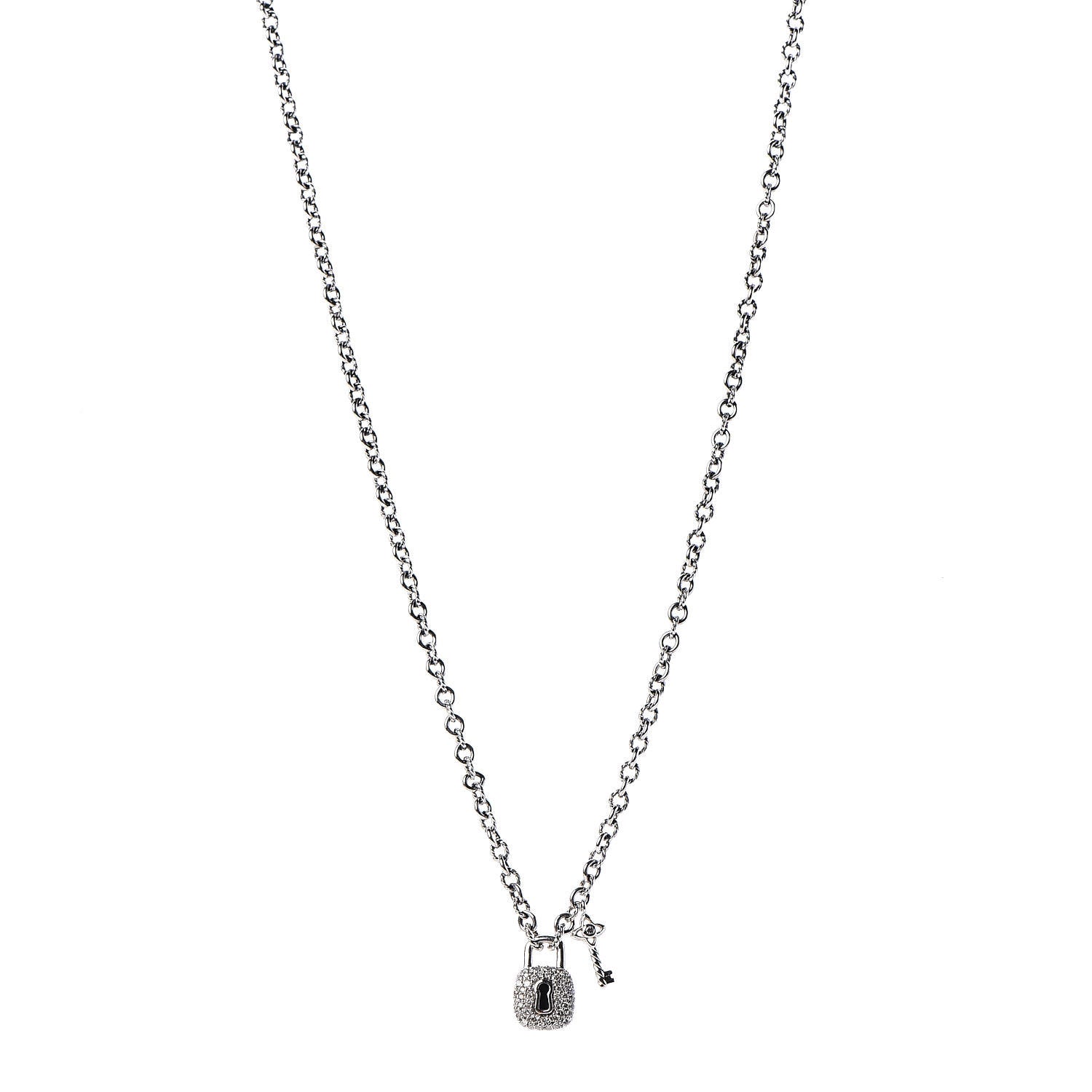 David Yurman Sterling Silver Diamond Cable Collectibles Lock and Key Charm Pendant Necklace 1 of 7