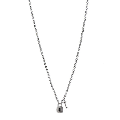 David Yurman Sterling Silver Diamond Cable Collectibles Lock and Key Charm Pendant Necklace 1 of 7