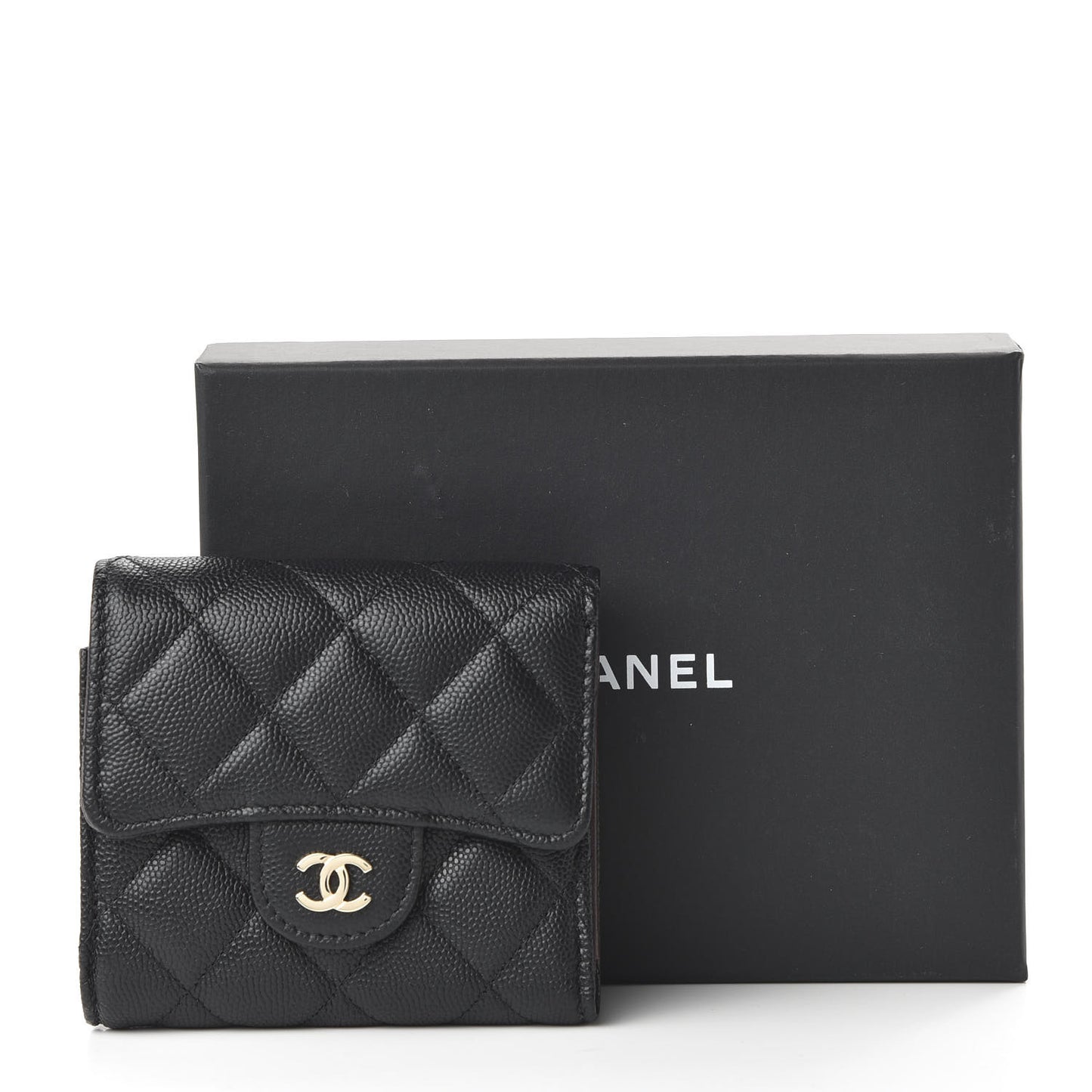 Caviar Quilted Compact Flap Wallet Black