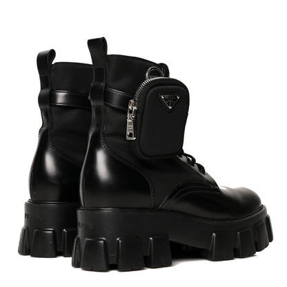 Prada Spazzolato Rois Nylon Metal Triangle Logo Monolith Pouch Pocket 55mm Boots 40 Black 4 of 9