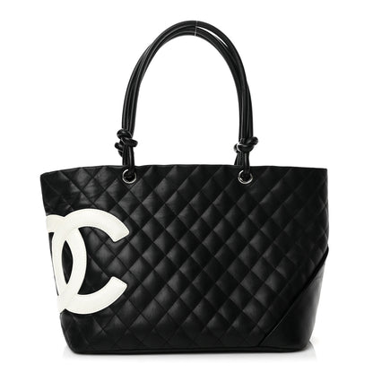 Chanel Calfskin Quilted Large Cambon Tote Black White 1 of 13