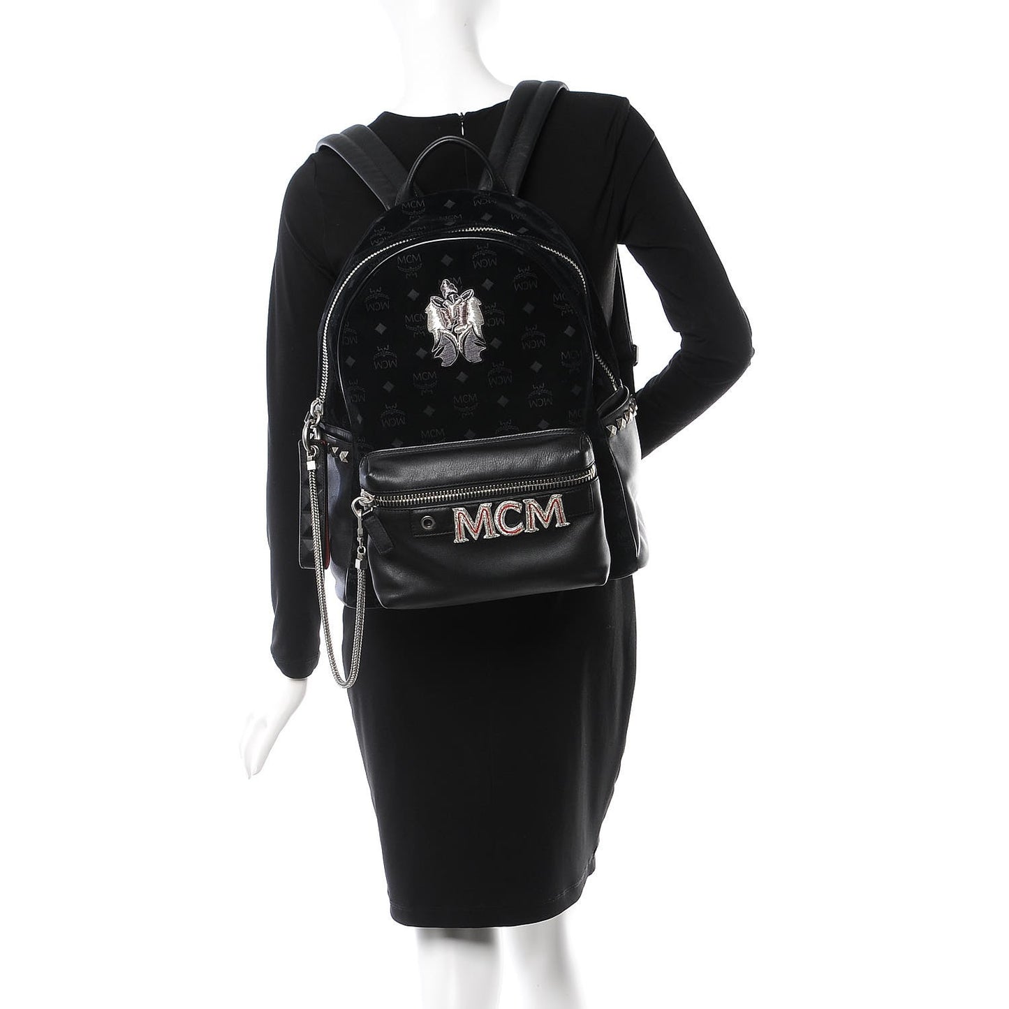 Velvet Monogram Medium Stark Insignia Backpack Black